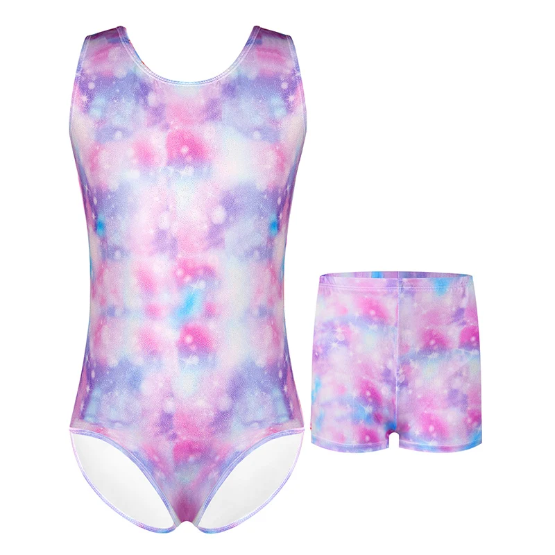 Leotardos de gimnasia para niñas sin mangas niños danza caída ropa deportiva pantalones cortos a juego conjunto brillante atlético Biketard trajes