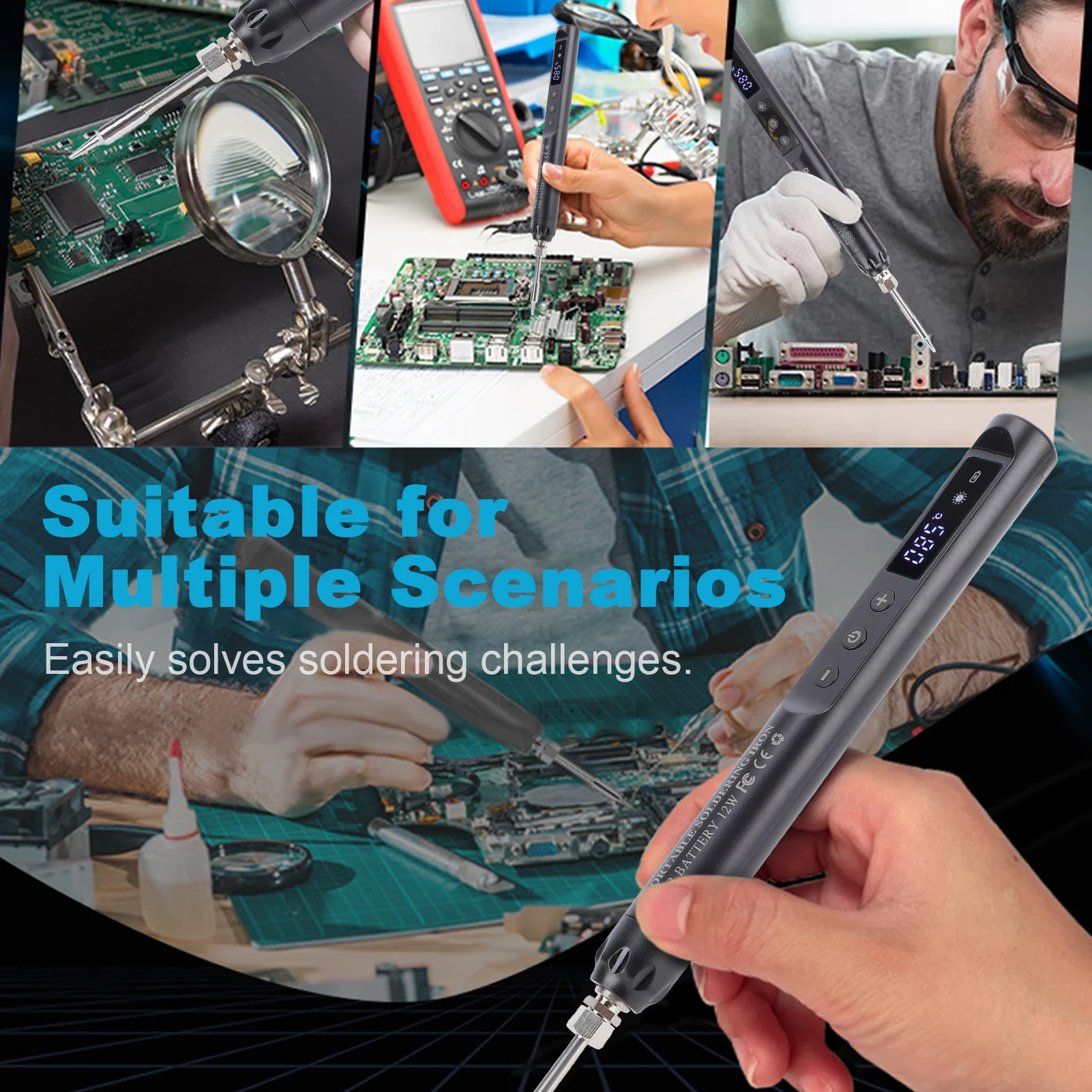 Cordless Soldering Iron Kit Matching LCD Screen USB-C Rechargeable 200-450℃ Adjustable Electronics Repair Soldering Iron Tool
