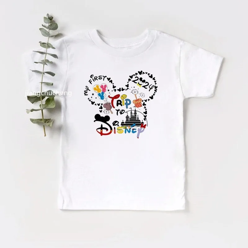 New My First Disney Trip 2024 Kids\' T-shirt Funny Short Sleeve Men\'s and Women\'s Disney Vacation T-shirt Kids Parentage Outfit