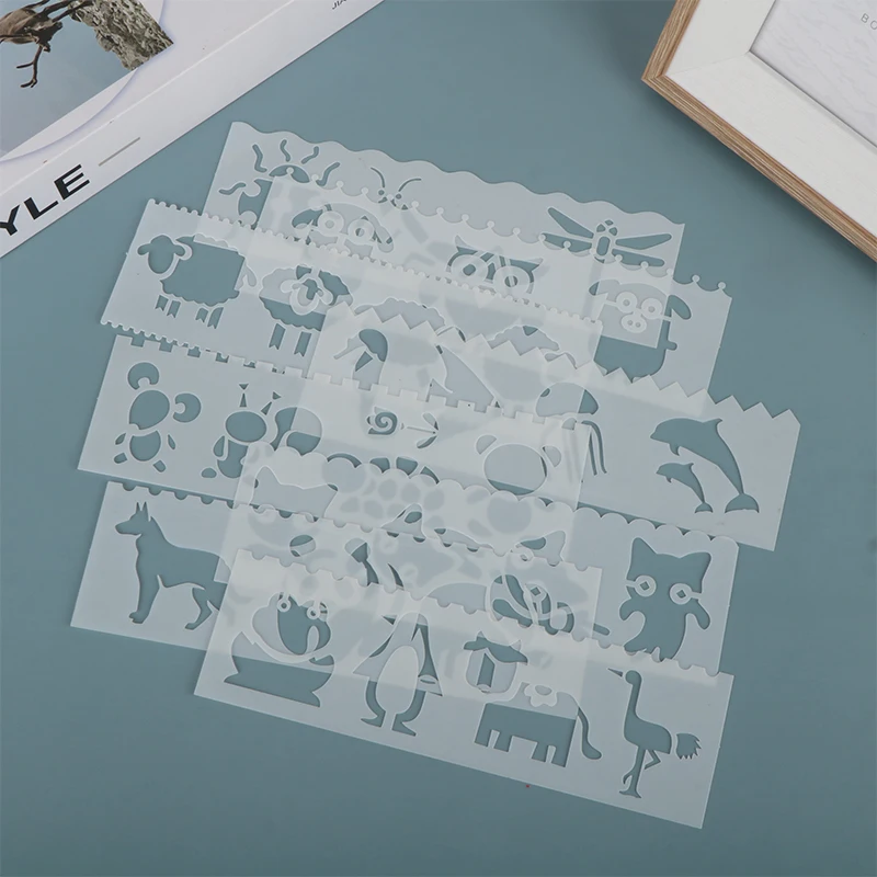 8Pcs/set Letter Wave Animal Shaped DIY Craft Hollow Layering Stencil For Wall Painting Scrapbooking Stamping Album Decorative Em