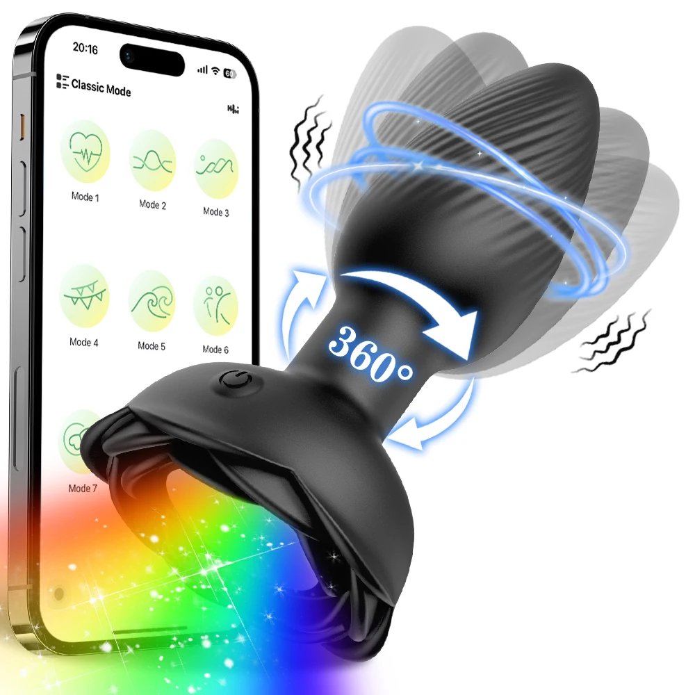 360 ° Tapón Anal LED con rotación para hombres, masajeador de próstata vibratorio, aplicación Gay, vibrador Anal, tapón Anal, juguete sexual para parejas