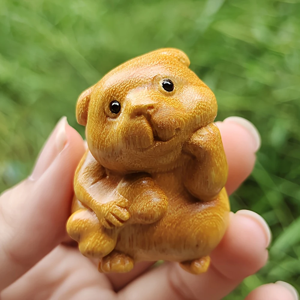 1.5 Inch Hand-Carved Wooden Cute Puppy Creative Ornament Suitable for Desktop, Car Decoration, Handheld Accessory, and Creative Ornament for Study Desk