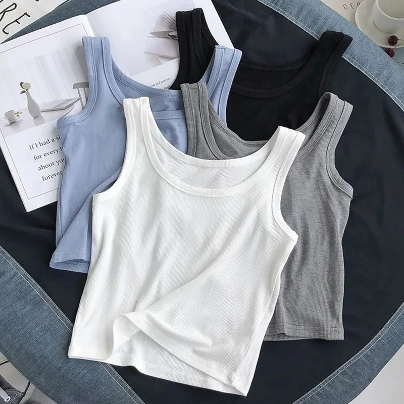 

plus Size Women's Ice Silk Strap Vest Short Thin Sleeveless Summer Top Casual round Neck Korean Style Loose Fit Bottoming Shirt