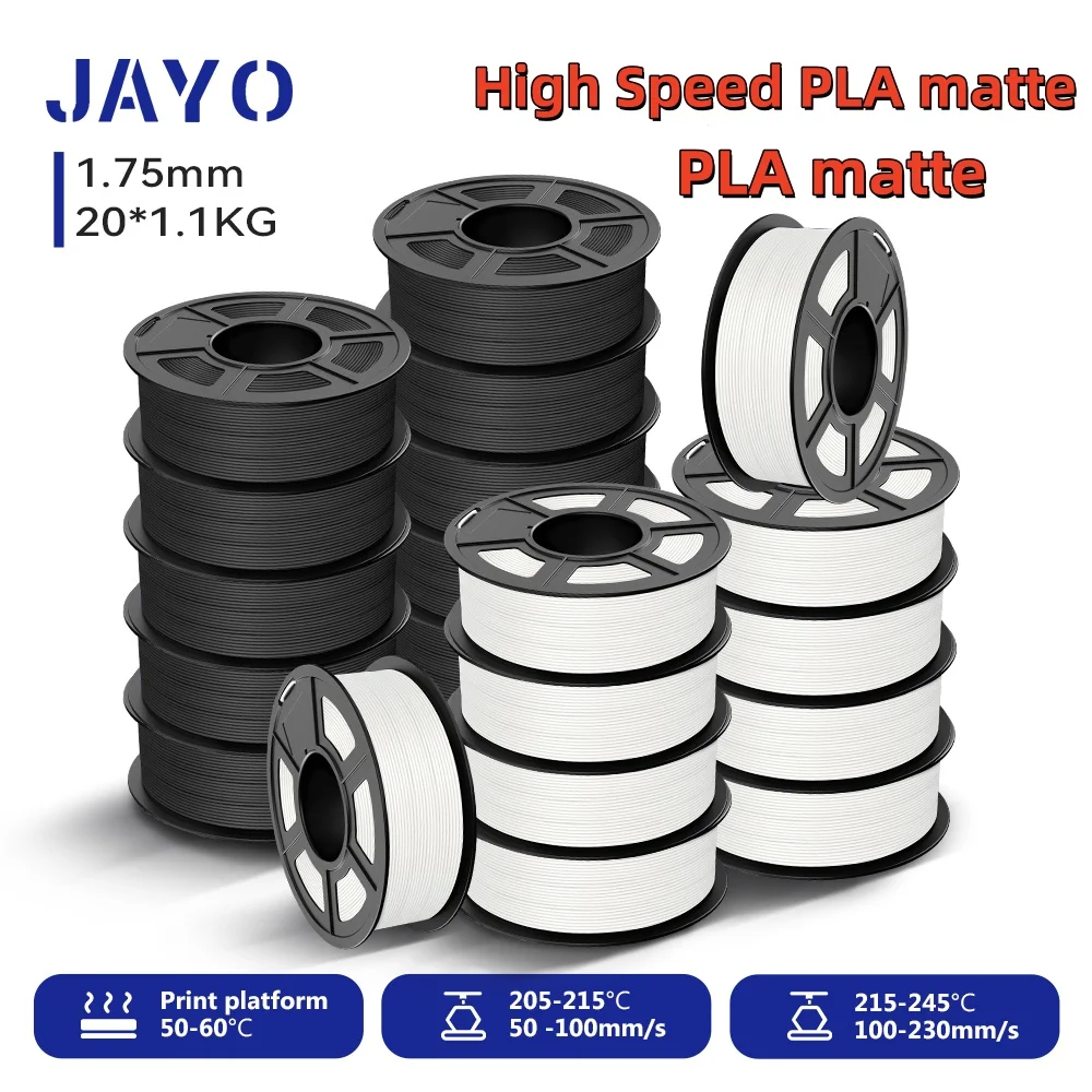 

JAYO 20 Rolls 3D PLA Matte/High Speed PLA matte Printer Filament 1.75mm Neatly Wound PLA with Matte Finish Print for 3D Printer