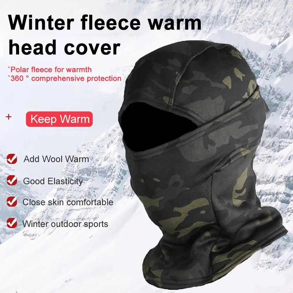 Winter Outdoor Fishing Wool And Fleece Winter Warm Head Cover Tactical Camouflage Integrated Riding Full Face Neck Cover Mask