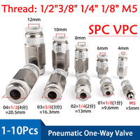 Pneumatic Check Valve SPC VPC M5 1/8＂1/4＂3/8＂1/2＂Thread Air Pipe Quick Check Valve One-way Valve One-button Quick Connector