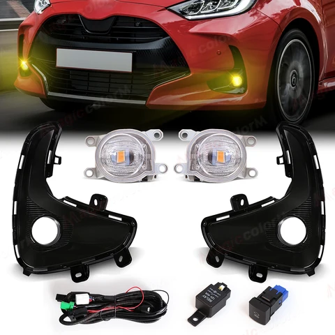 Светодиодные противотуманные фары для Toyota Yaris Vios 2020 2021 2022, накладки на противотуманные фары, передний бампер, указатели поворота, черная рамка, декоративная отделка