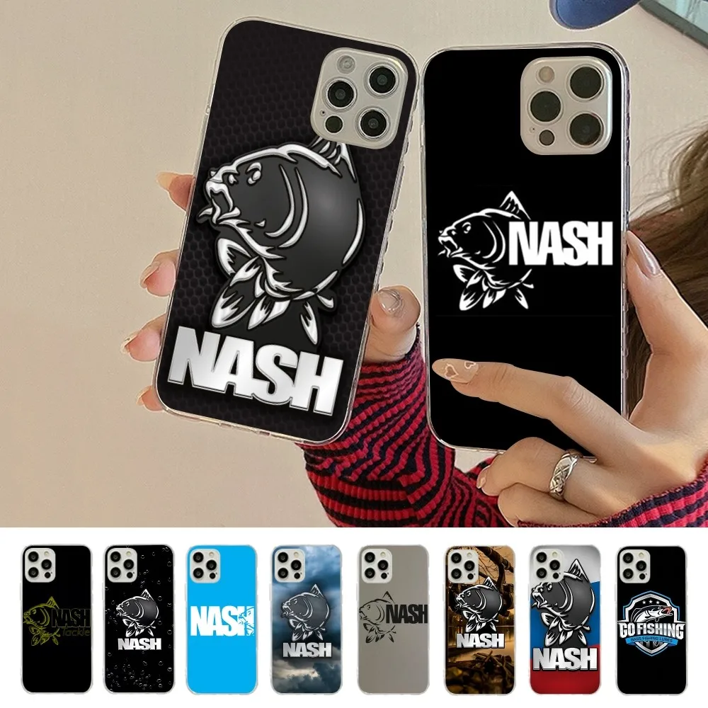 

N-Nash Fishing Logo Phone Case For iPhone 16 15 14 13 12 Mini 11 Pro XS Max X XR SE 6 7 8 Plus Soft Silicone Cover