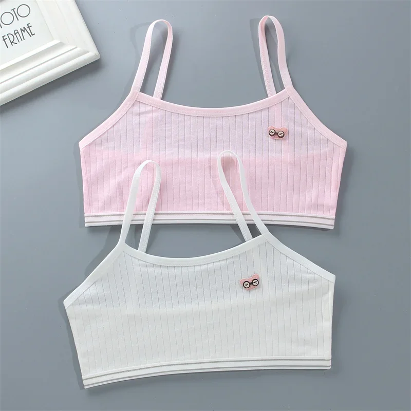 Kids Bras Young Girls Underwear Solid Letter Printing Teenage Training Bras Cotton Kids Cute Brassiere Girl's Sport Bras 8-15Y