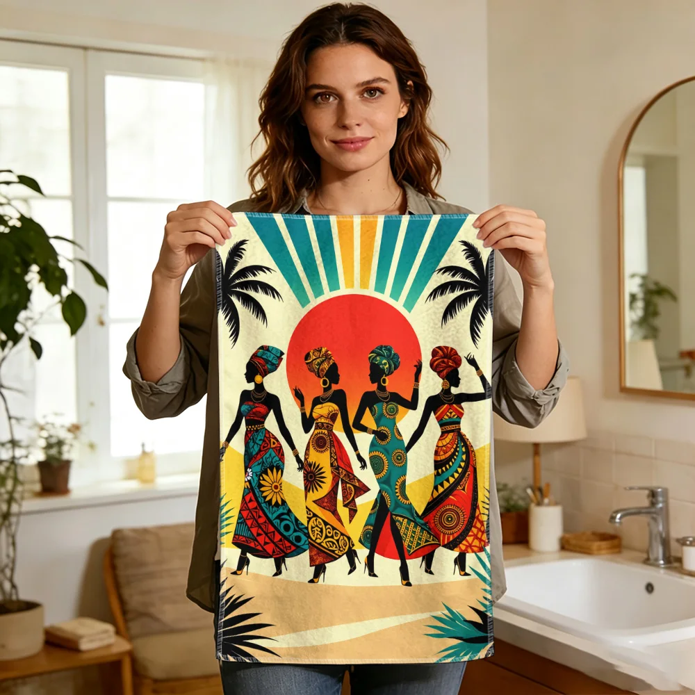 1pc/2pcs Tribal Character Print Kitchen Towel-Super absorbent, reusable polyester dishcloths perfect for home decor, cooking, ba