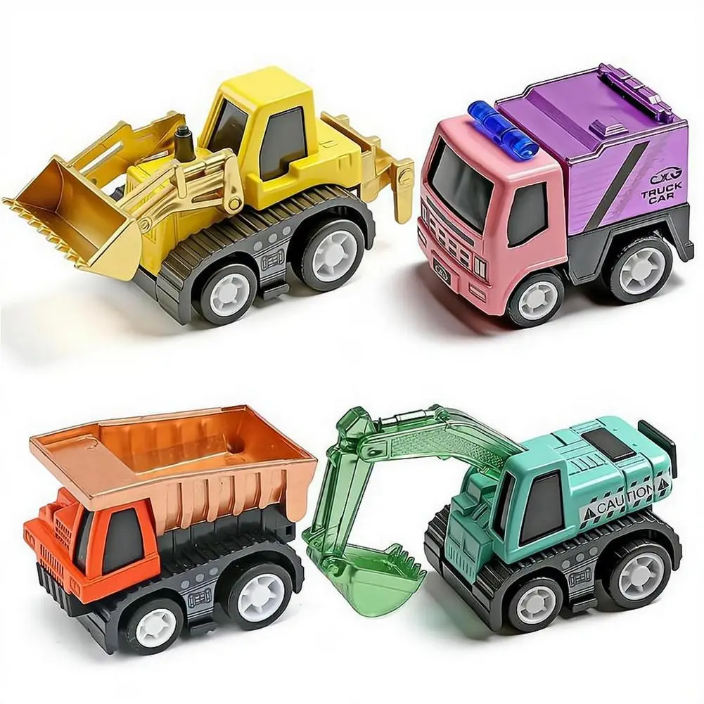4 Pack Mini Alloy Engineering Truck Toy Construction Vehicle Car Model Smooth Rolling Wheels Interactive Play Toy For Kids Gift
