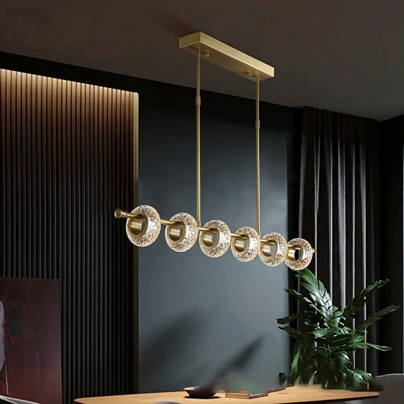 

New Copper Molecular Led Chandelier Lighting Home Decor Living Room Bedroom Nordic Luxury Wristband Crack Crystal Ceiling Lamps