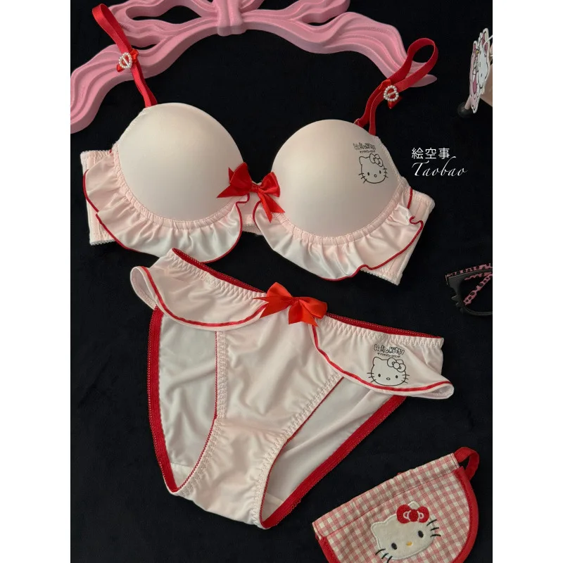 

Японское нижнее белье Sanrio Hello Kitty для девочек с принтом, без косточек, удобное, милое, нежное и тонкое, дышащее, комплект бюстгальтеров.