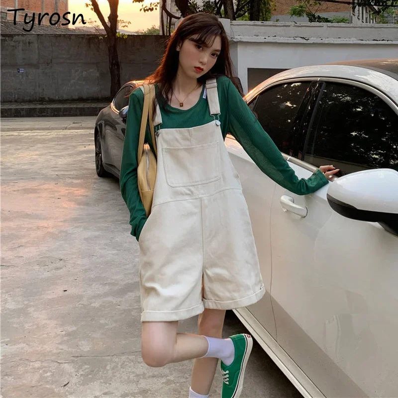 

Women Denim Rompers Straps Harajuku Japan Style Kawaii Overalls Students Fashion Solid Leisure Simple All-match S-5XL Clothing