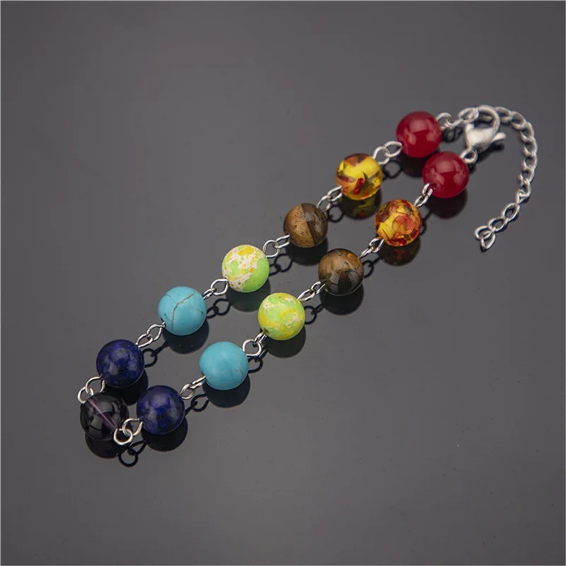 Jewelry Set for Women Multicolor Yoga Seven Chakra Agate Pendant Necklace Earring Anklet Bracelet Set Natural Stone Jewelry Set