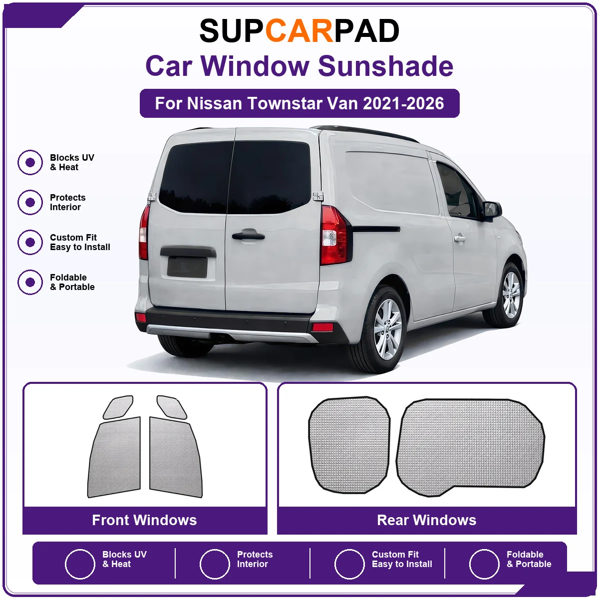For Nissan Townstar Van 2021-2026 Pre‑Cut Auto Window Sunshade Anti‑UV Car Sun Visor Protector