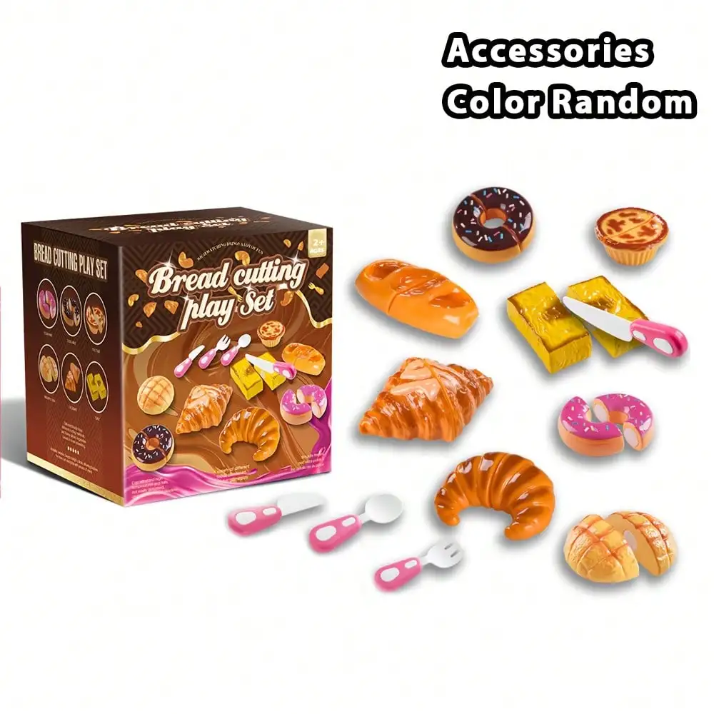 Kids Bread Cutting Play Set, Pretend Play Food Toy with Simulation Bread Donuts Croissant Dessert,Gift for Kids 2+ Years Old