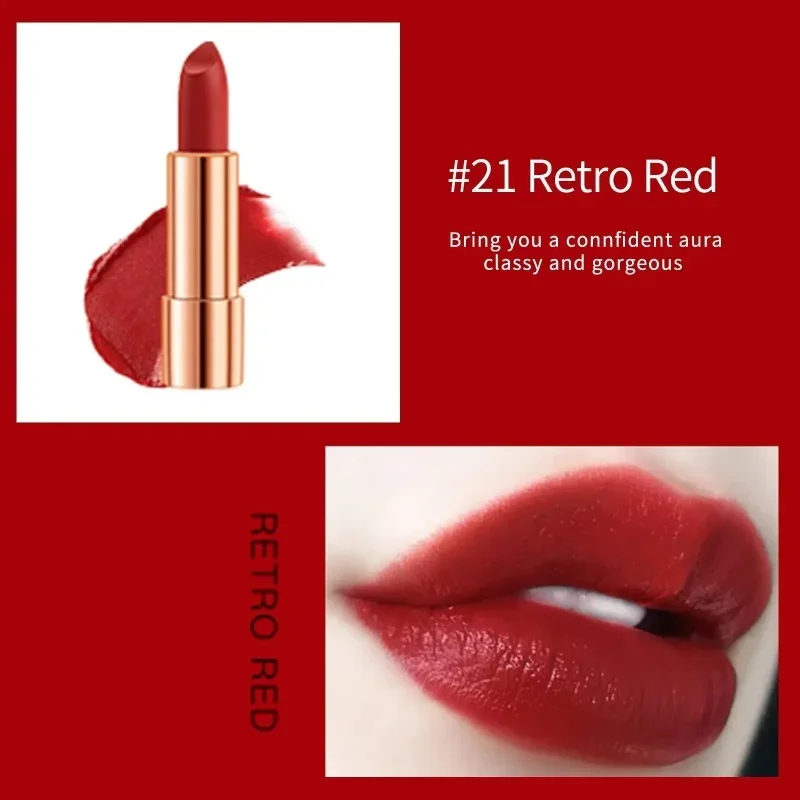 Juego de lápiz labial mate, 3 colores con cadena plateada, bolsa brillante, resistente al agua, antiadherente, maquillaje de labios rojo de larga duración, 3,5g x 3 uds.