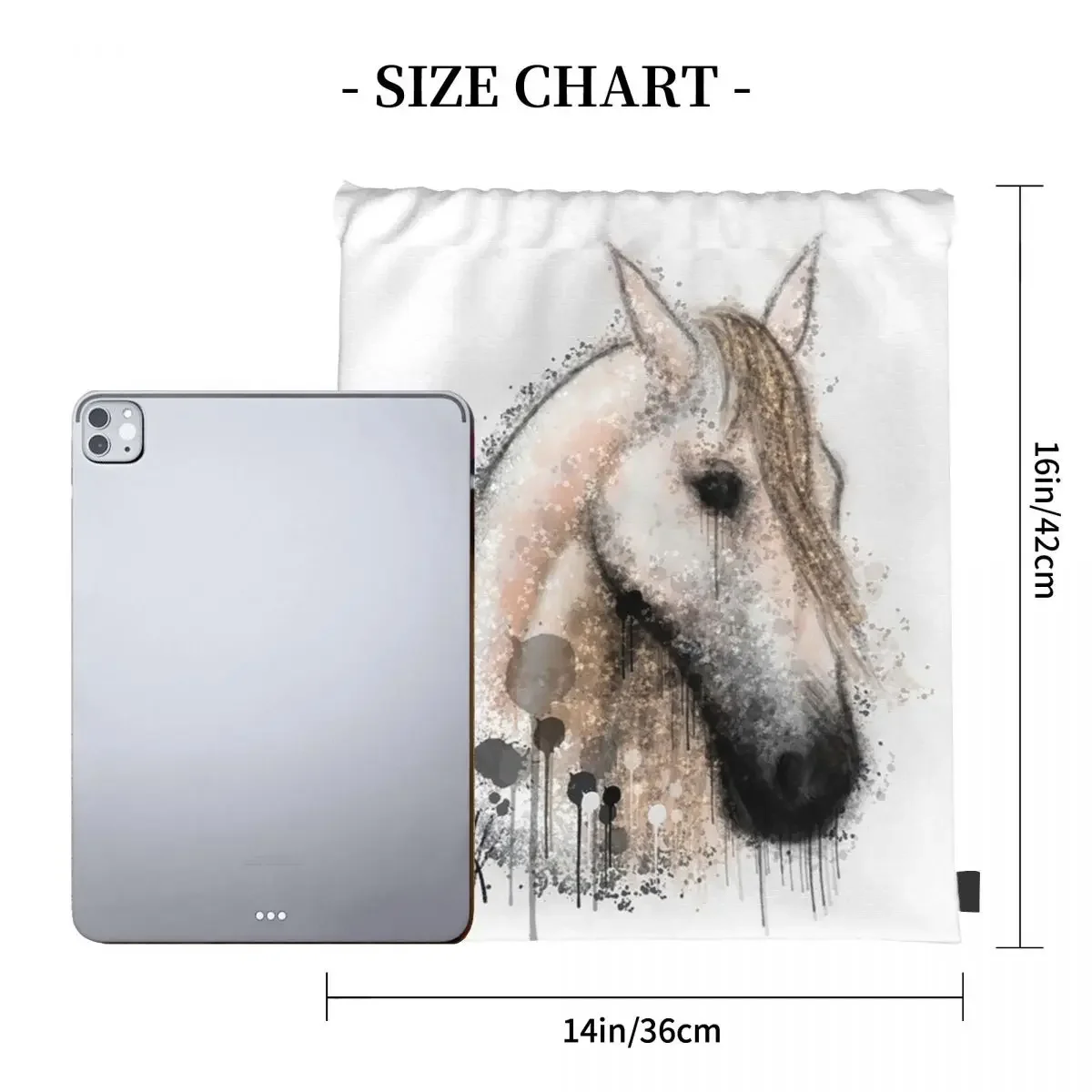 Horse Portrait, HG Gray Backpacks Casual Portable Drawstring Bags Drawstring Bundle Pocket Sports Bag BookBag Man Woman School