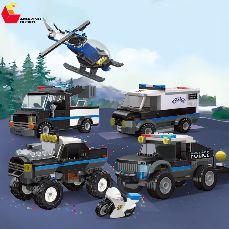 City Police Rescue Vehicle Series Building Blocks SWAT Patrol SUV Car Helicopter Model Bricks Children's Christmas Toys Gifts