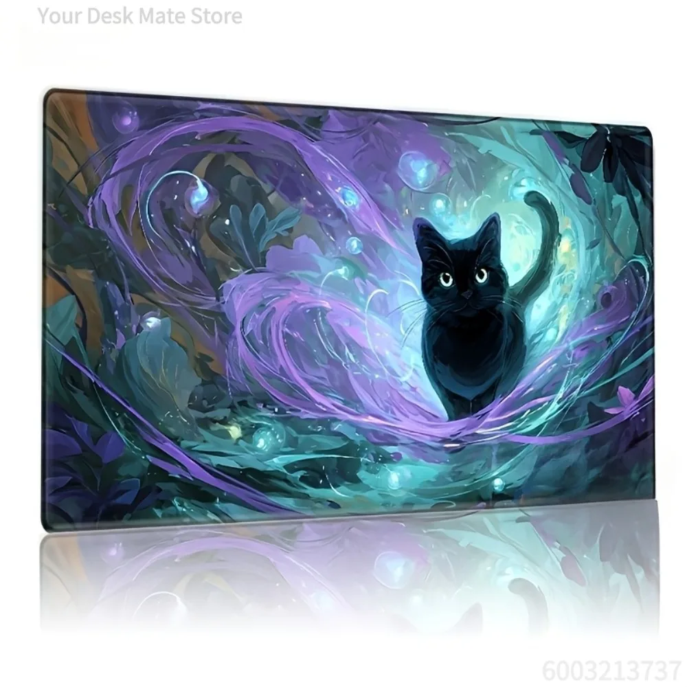 

Mysterious Black Cat and Energy Vortex Game Mat, suitable tabletop role-playing games, trading card games, and compatible TCG