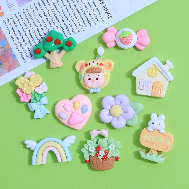 5pcs cute flower candy house cartoon resin flatback diy kawaii resin accessories crafts materials scrapbooking embellishment