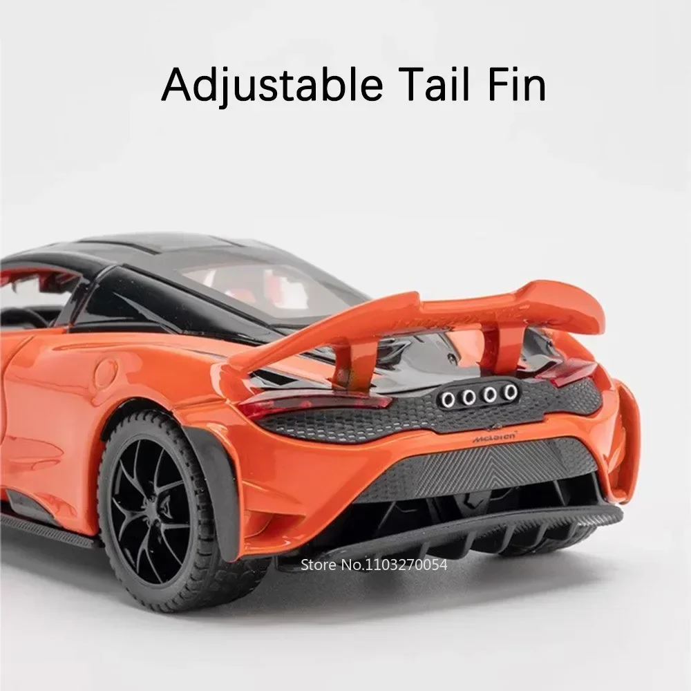 Coche de juguete 1:32 765LT, modelo de aleación fundido a presión, coches súper deportivos, cuerpo de Metal, neumáticos de goma, puertas, sonido abierto, luz, juguete extraíble, regalo para niños
