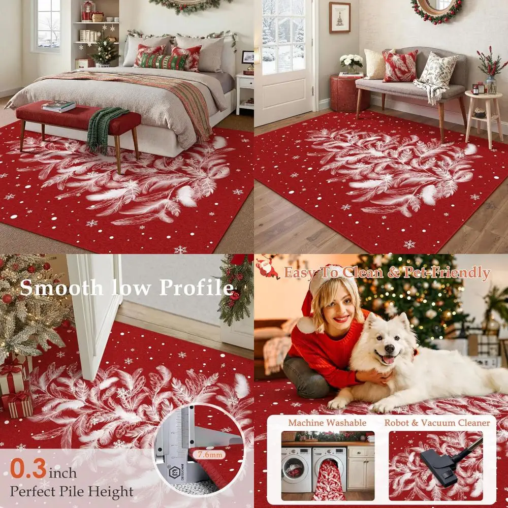 

Red 5x7 Washable Non-Slip Christmas Rug with Humorous Tree Design for Home & Office Use