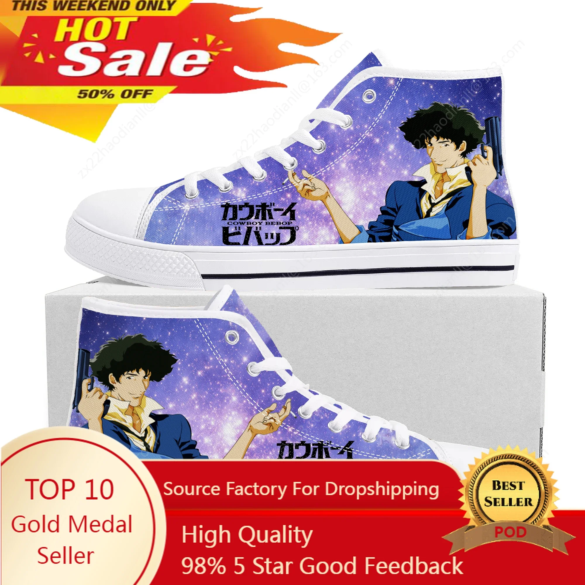 

Hot Anime Manga Cartoon Cowboy Bebop High Top Sneakers Mens Womens Teenager Canvas High Quality Sneaker Couple Shoes Custom Shoe