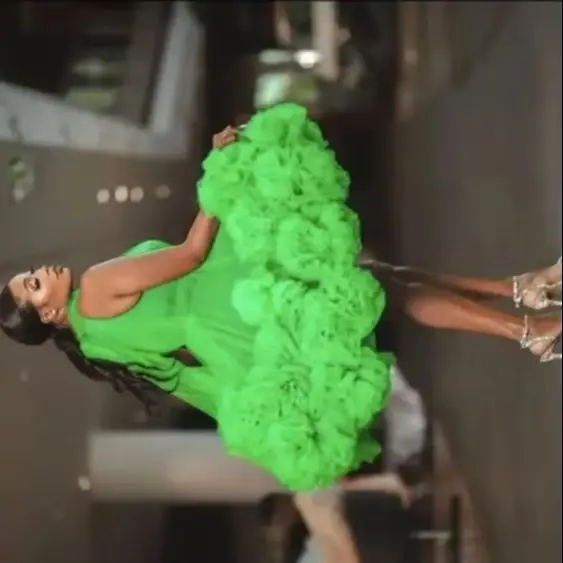 

2026 Halter Knee Length Female Maxi Dresses Women Dresses To Party Color Size Free Fashion Green Tutu Tulle Ruffles Trimmed