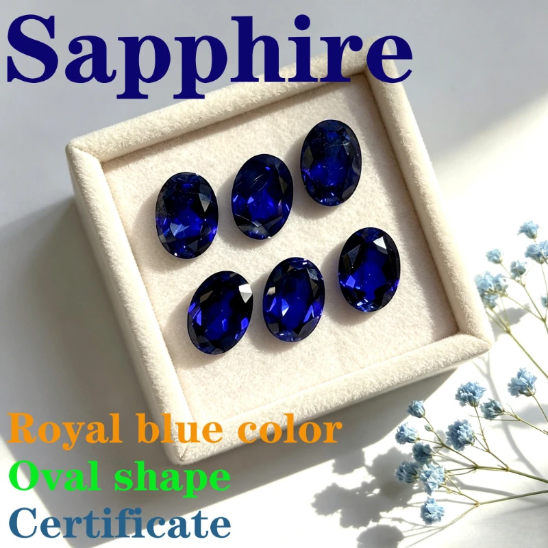 Synthetic Gemstone Sapphire Royal Blue Color Oval Shape Certificate Wholesale