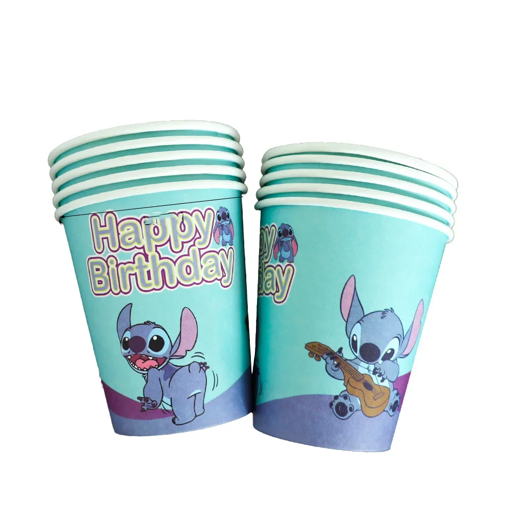 10pcs Disney Stitch Cup Children Happy Birthday Party Decoration Disposable Tableware Paper Cup Baby Shower Supplies