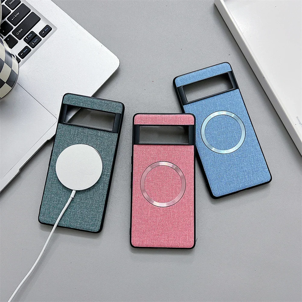 Luxury Linen Fabric Cloth Case for Google Pixel 9 7 8 6 Pro Magsafe Magnetic Wireless Charging PC Cover for Google 8A 7A 6A 5A