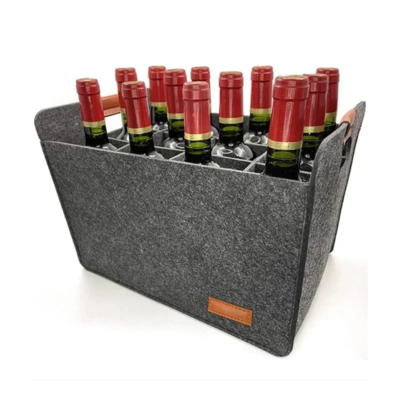 Felt Wine Storage Bag Folding Handbag Reusable Champagne Bottle Beverage Storage Box Basket Outdoor Camping Supplies