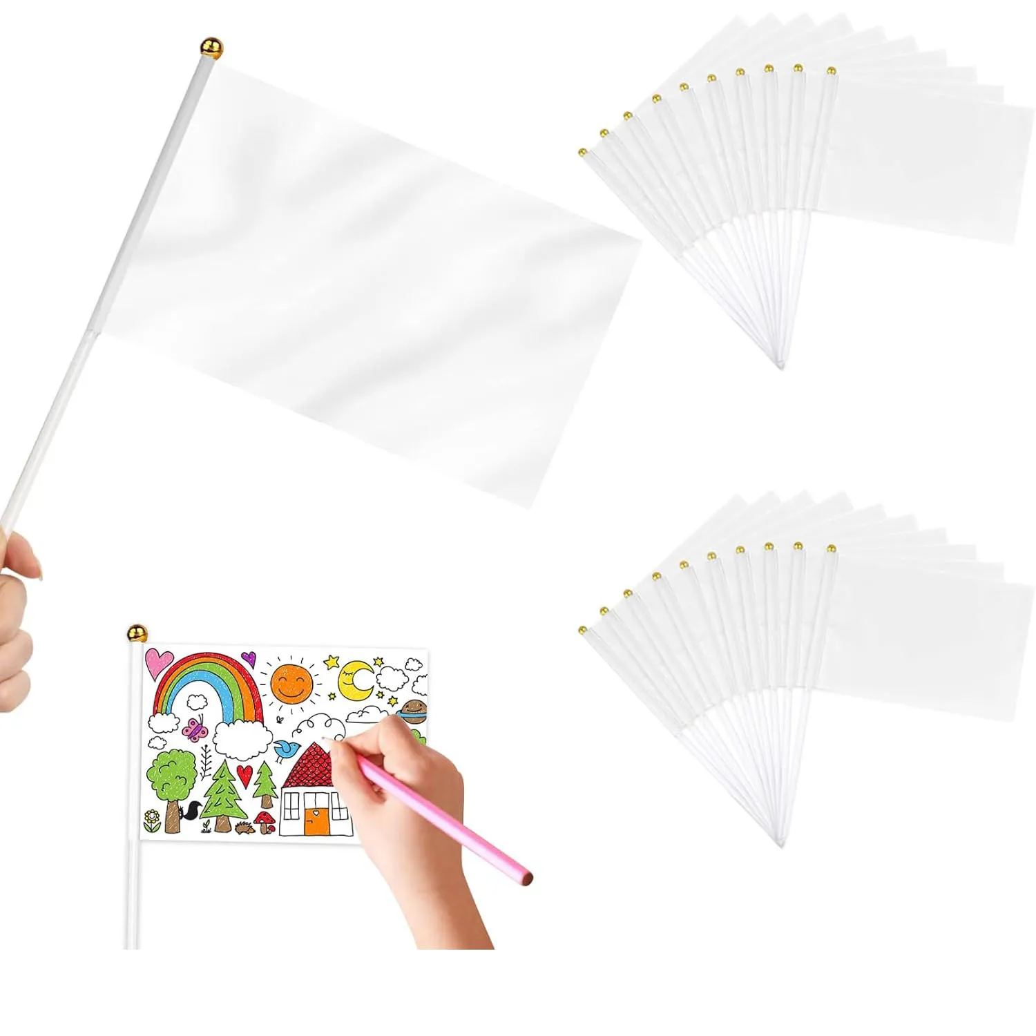 10pcs Flags Small Empty Hand Flags 21 X 14 Cm Mini White Flags White Flag with Pole for Sports Events Celebrations Party Parade