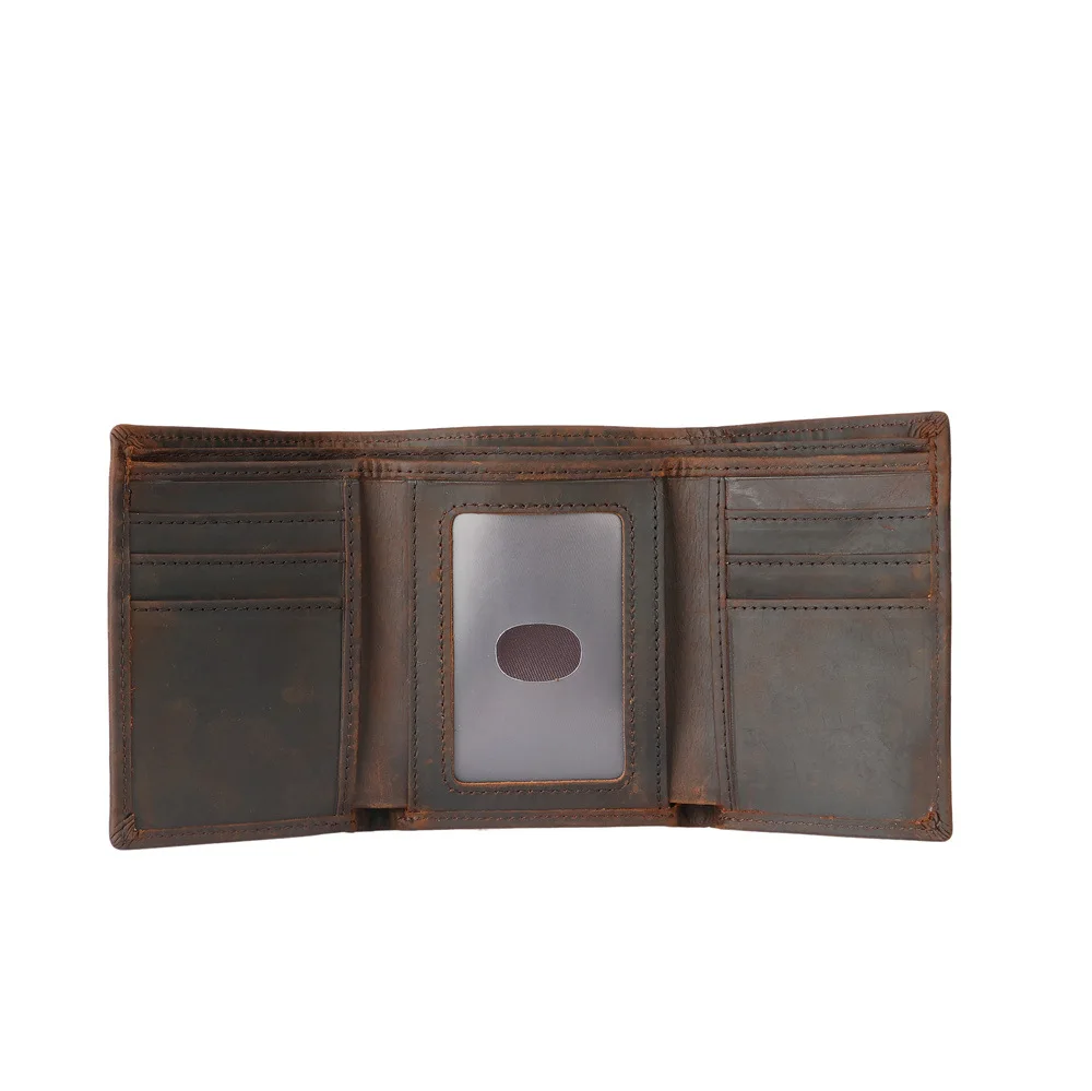 RE Men's and Women's Short Leather Wallet with Three Fold Top Layer Cowhide and Multiple Card Slots,Multifunctional Wallet