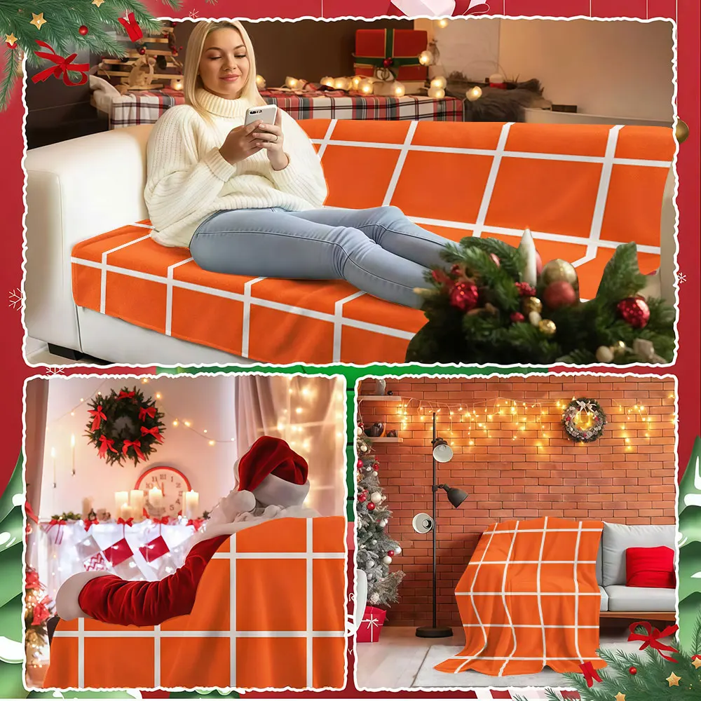 Tangerine Tile Checker Winter Summer Flannel Blanket Throw Fleece Soft Fuzzy Plush Cozy Fleece Blankets for Sofa Ideal Gifts