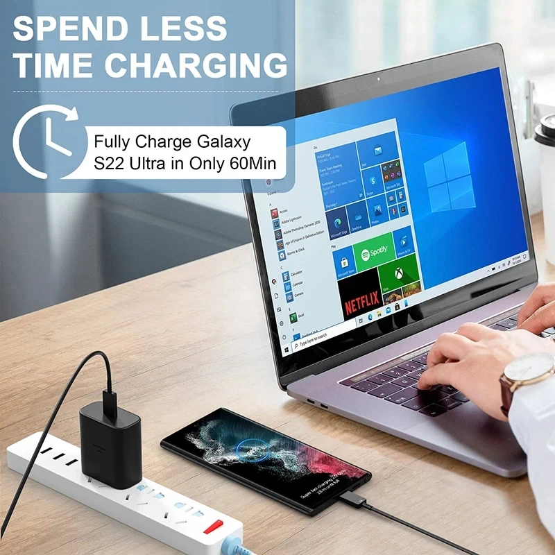 5A 45W PD USB-C Fast Charger for Samsung S22 S23 S24 Note 20 A14 A15 A25 A52 A53 A54 Type C Super Quick Charge Cable 1m 1.5m 2m