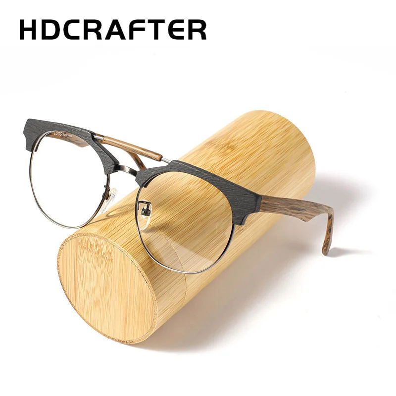 hdcrafter-男性と女性のための丸い木製メガネ近視のためのプログレッシブフレームメガネ