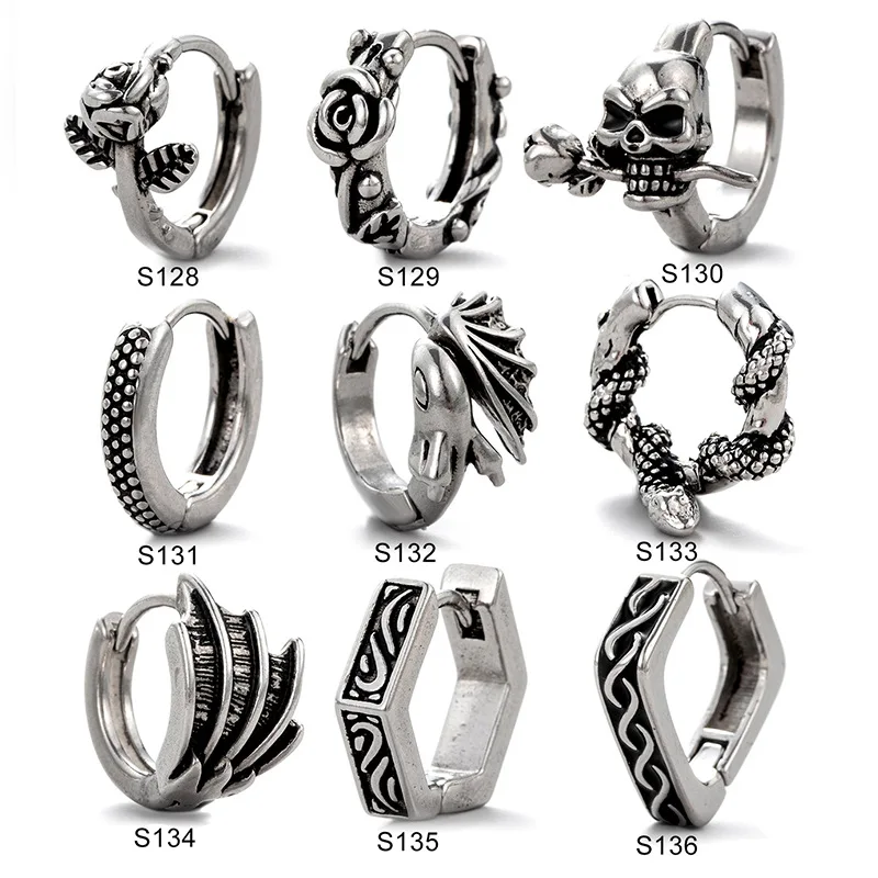 1pc Punk Gothic Twist Leaf Bone Stainless Steel Simple Round Circle Hoop Earrings Rock Roll Mens Women Hip Hop Jewelry Fashion