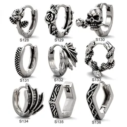 1pc Punk Gothic Twist Leaf Bone Stainless Steel Simple Round Circle Hoop Earrings Rock Roll Mens Women Hip Hop Jewelry Fashion