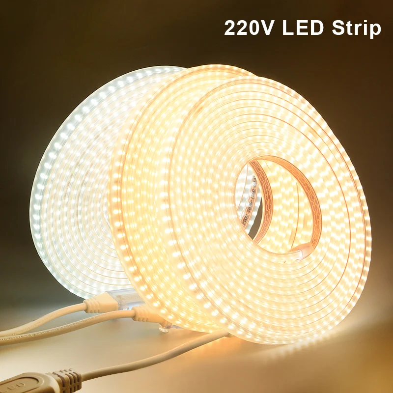 شريط LED 220 فولت 2835 IP67 مقاوم للماء عالي الأمان عالي السطوع 120 المصابيح/م أبيض/أبيض طبيعي/أبيض دافئ خزانة إضاءة خارجية