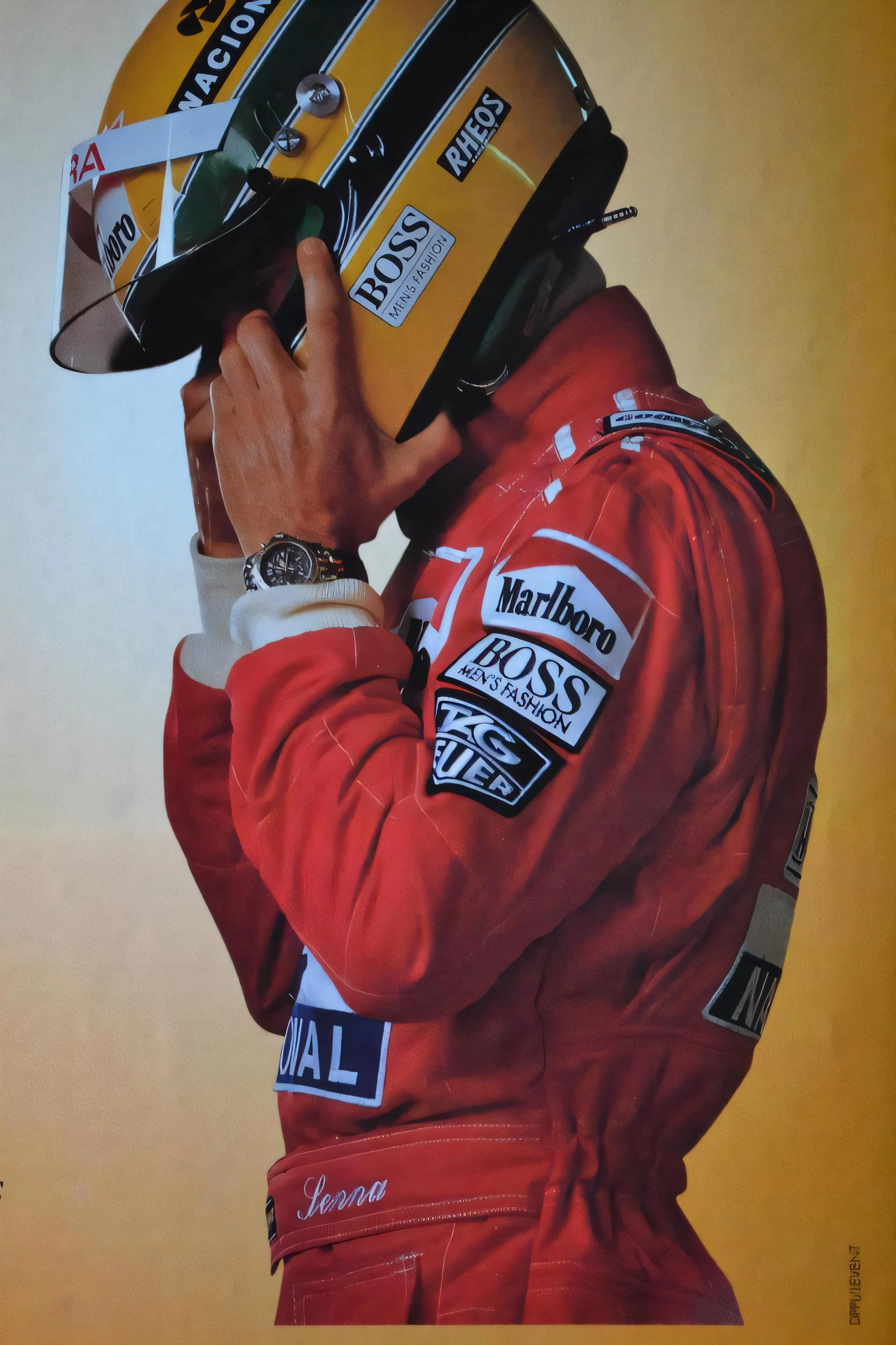 Ayrton Senna Racing Helmet Retro Metal Tin Sign Aluminum Wall Decor Poster for Garage Bar Cafe Pub Club