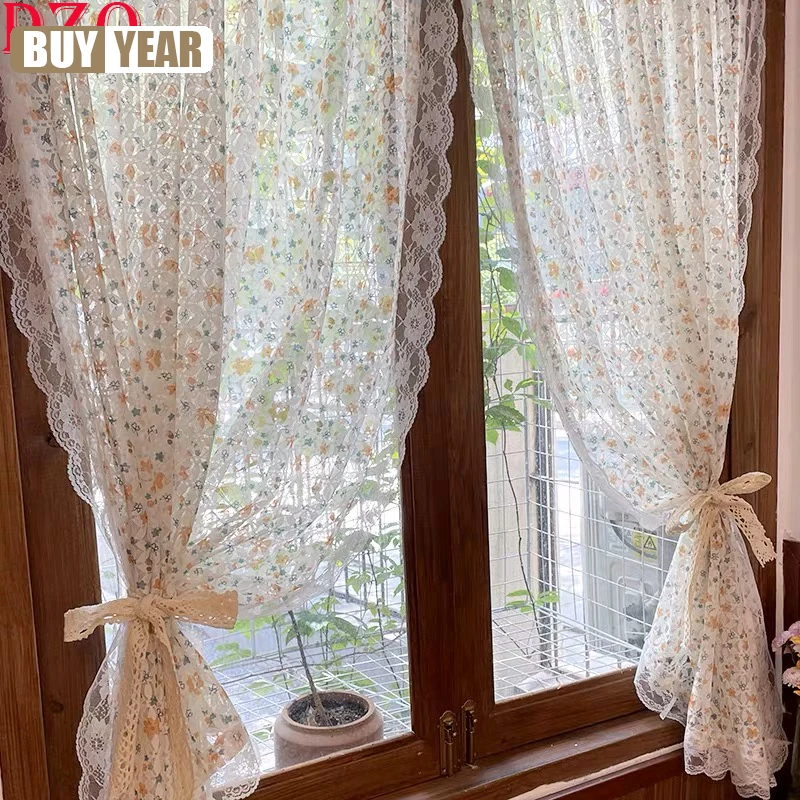 

French Elegant Flowers Lace Tulle Curtains For Living Room Idyllic Hollow Flowers Curtains For Kitchen INS Popular Styles#A471