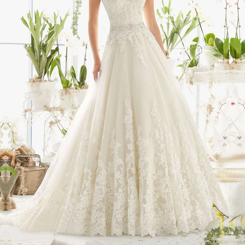 Vestidos de casamento de renda sexy trem longo simples noiva até o chão manga longa apliques rendas até vestidos de casamento abertos nas costas