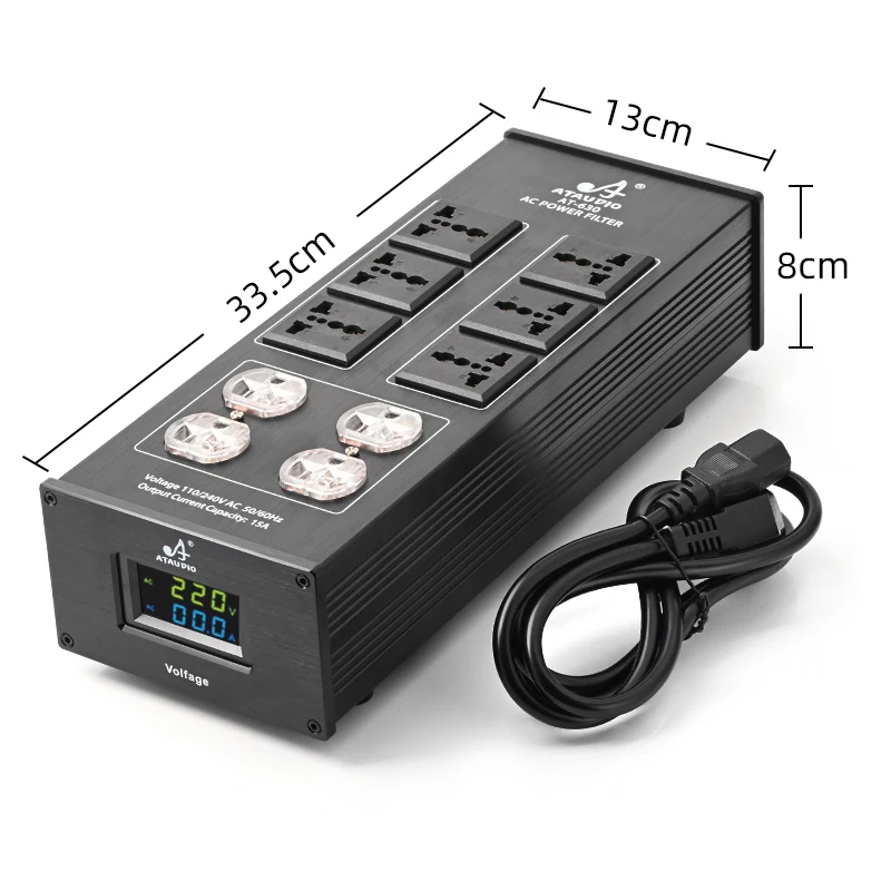 ATAUDIO HiFi Power Filter AC100-240V EU/US Universal Sockets Audio Equipment Amplifier Anti-Interference Conditioner 15A Rated