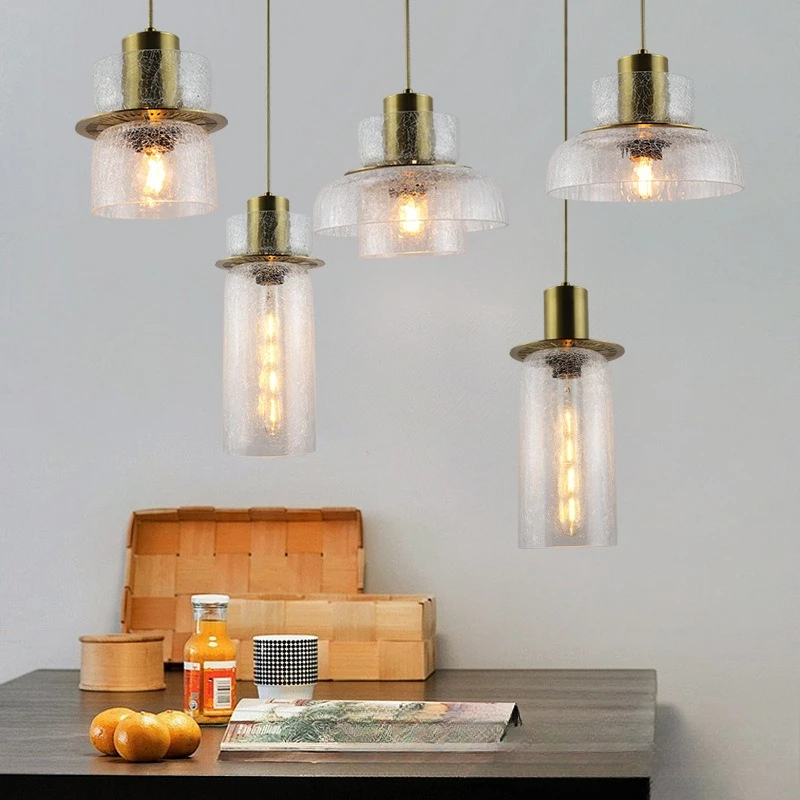 

Modern Minimalist Fried Cracked Glass Pendant Lights Bedside Copper Natural Color Chandelier Nordic Light Luxury Bar Light