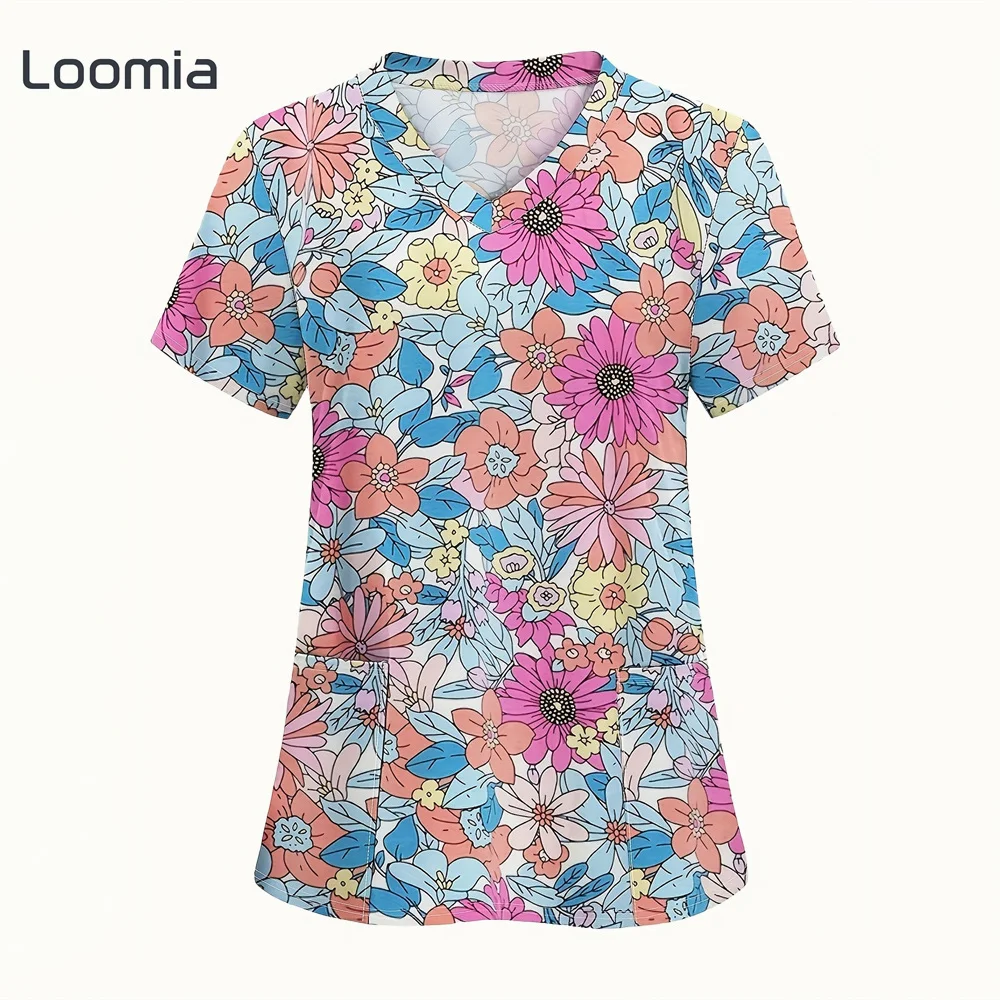 

Flower Print Surgical Uniforms Woman Simple Scrubs Uniform Woman Trendy Quick-Drying Scrubs Medical Uniforms Woman Clothing Tops
