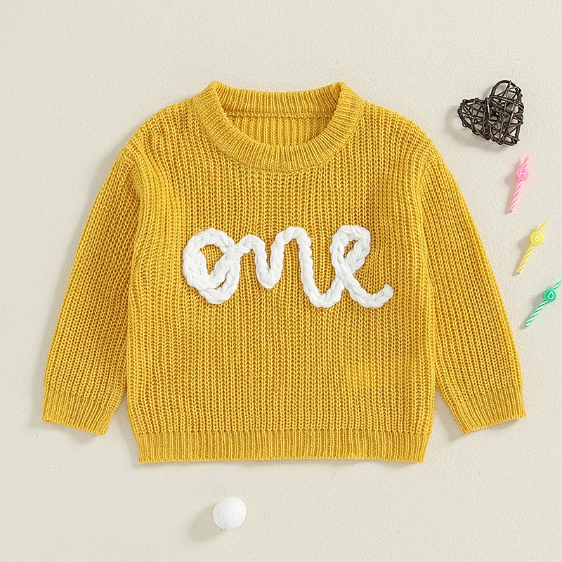 9-18M Newborn Girl Boy Sweater Casual Letters Embroidery Warm Knitted Long Sleeves Pullover Infant Knitwear for Toddler