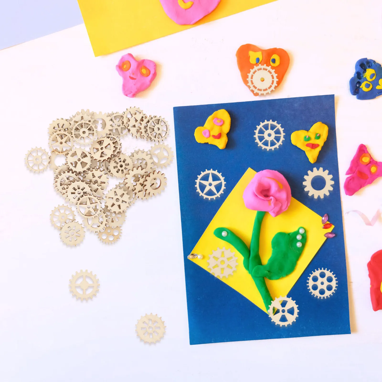 100Pcs Wooden Gear Craft Cut Pieces for DIY Home Decor Painting Staining Embellishment Kids Creative Handmade Craft Supplies